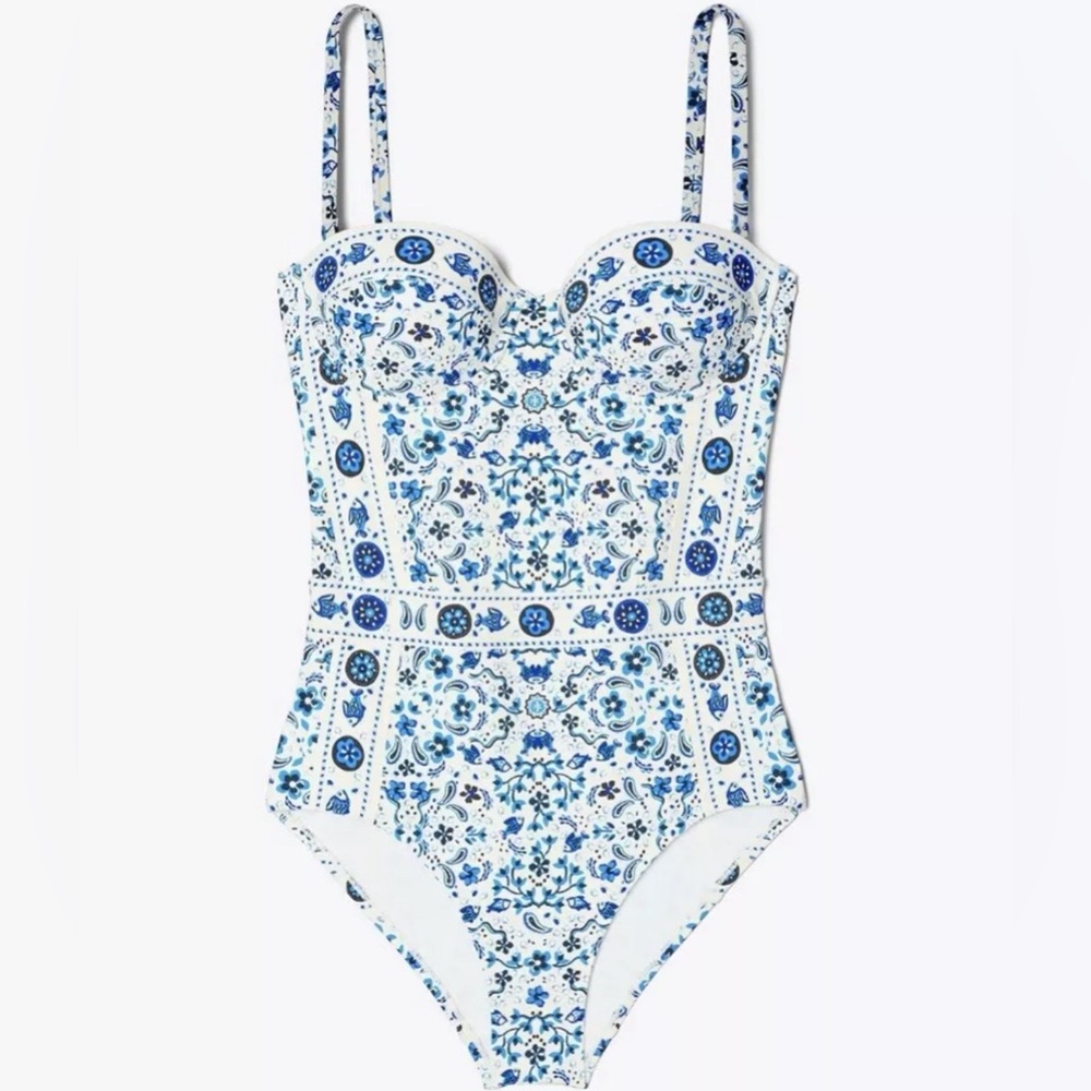 Tory Burch Pale blue Pisces dream One piece swim NWOT. Size S